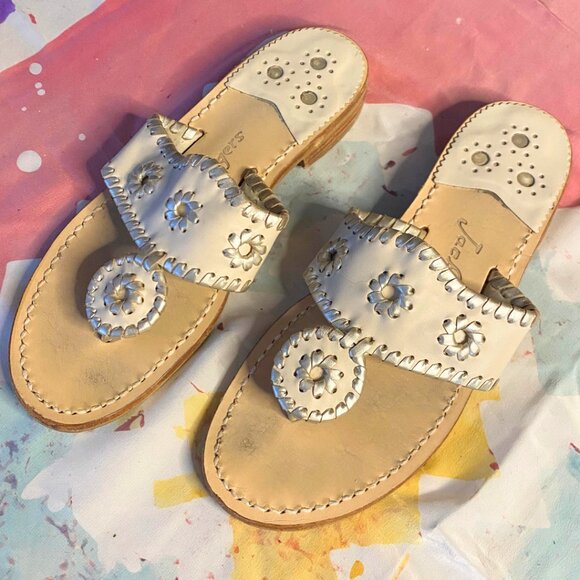 Jack Rogers 1960 White & Silver Metallic Leather woven classic sandal - Picture 5 of 8